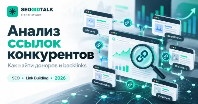 Анализ ссылок конкурентов граф сайтов-доноров, обратных ссылок, пересечений referring domains и сравнение ссылочных профилей.