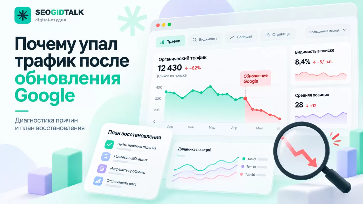 Падение органического трафика Google снижение показов и кликов, проверка Search Console и поиск причин