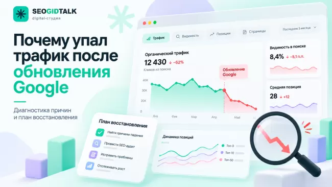 Падение органического трафика Google снижение показов и кликов, проверка Search Console и поиск причин